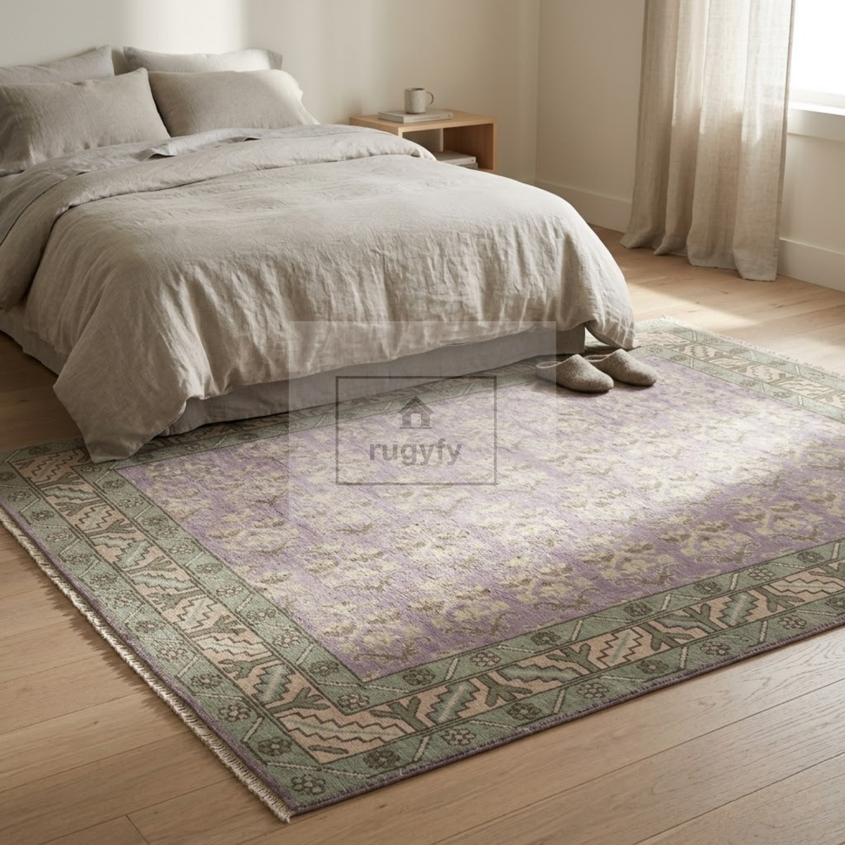 Lavender & Sage Oushak Area Rug | 8x10 9x12 ft Hand-Knotted New Zealand Wool | Lilac Floral Turkish Rug