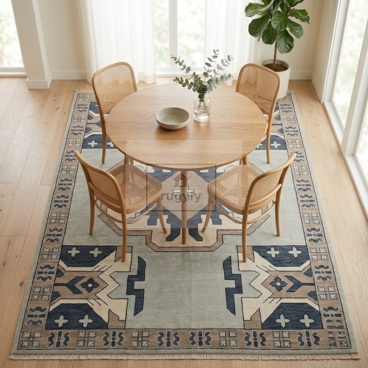 Silver & Charcoal Turkish Oushak Rug | 5x8 8x10 ft Hand-Knotted Wool | Living Room Bedroom Rug