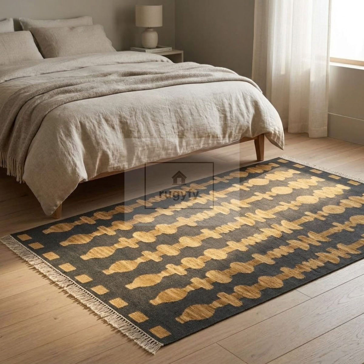 Charcoal & Gold Vintage Oushak Area Rug | 9x12 10x14 ft Hand-Knotted Wool | Living Room Dining Room