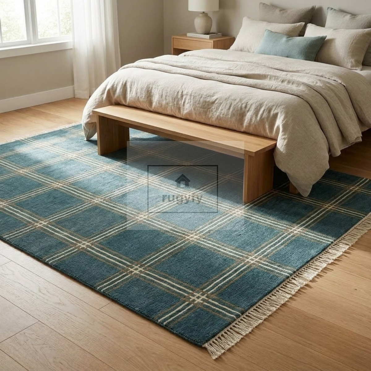 Teal & Cream Vintage Oushak Area Rug | 9x12 10x14 ft Hand-Knotted Wool | Living Room Dining Room