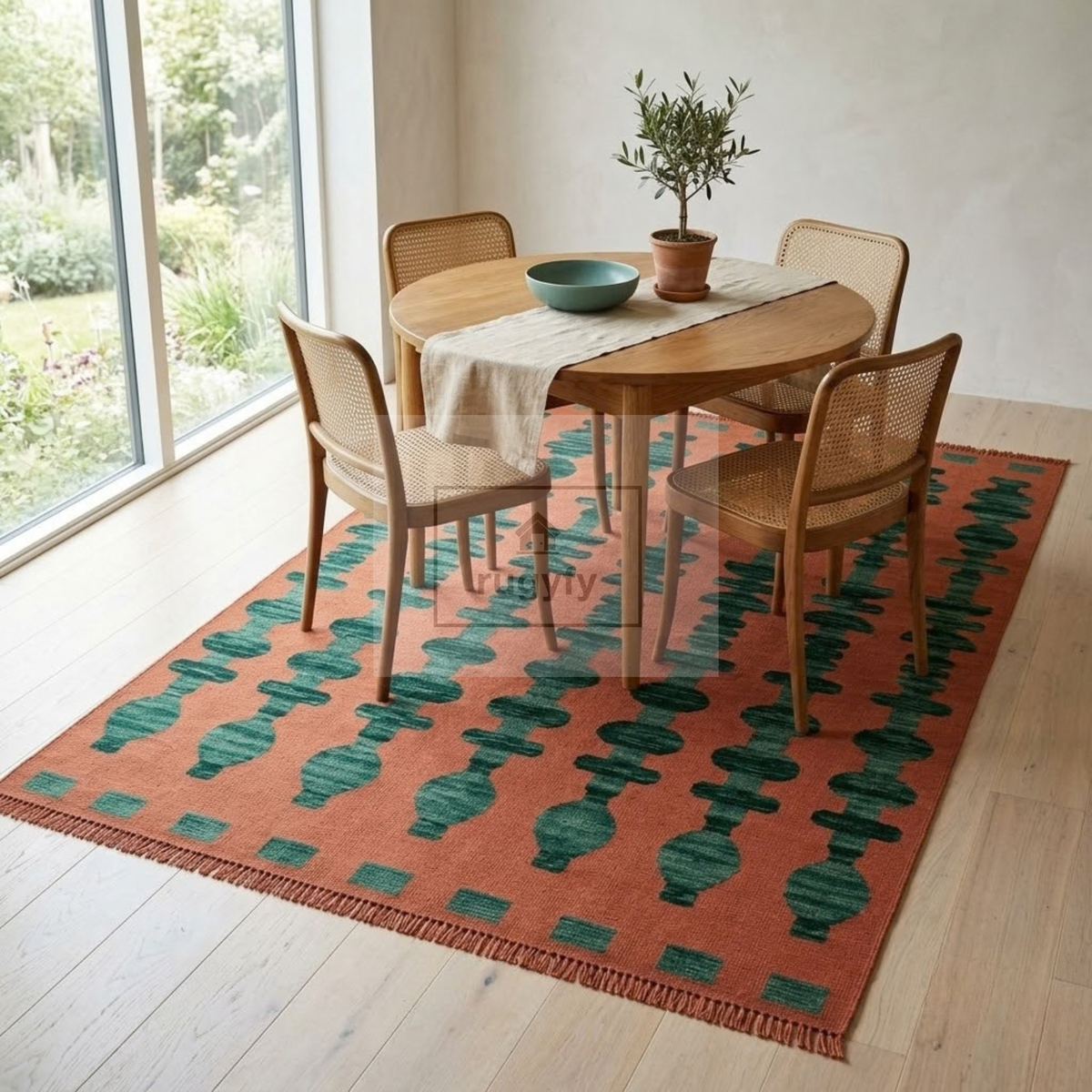 Red & Ivory Oushak Wool Rug | 6x9 8x10 ft Hand-Knotted | Bedroom Living Room Area Rug