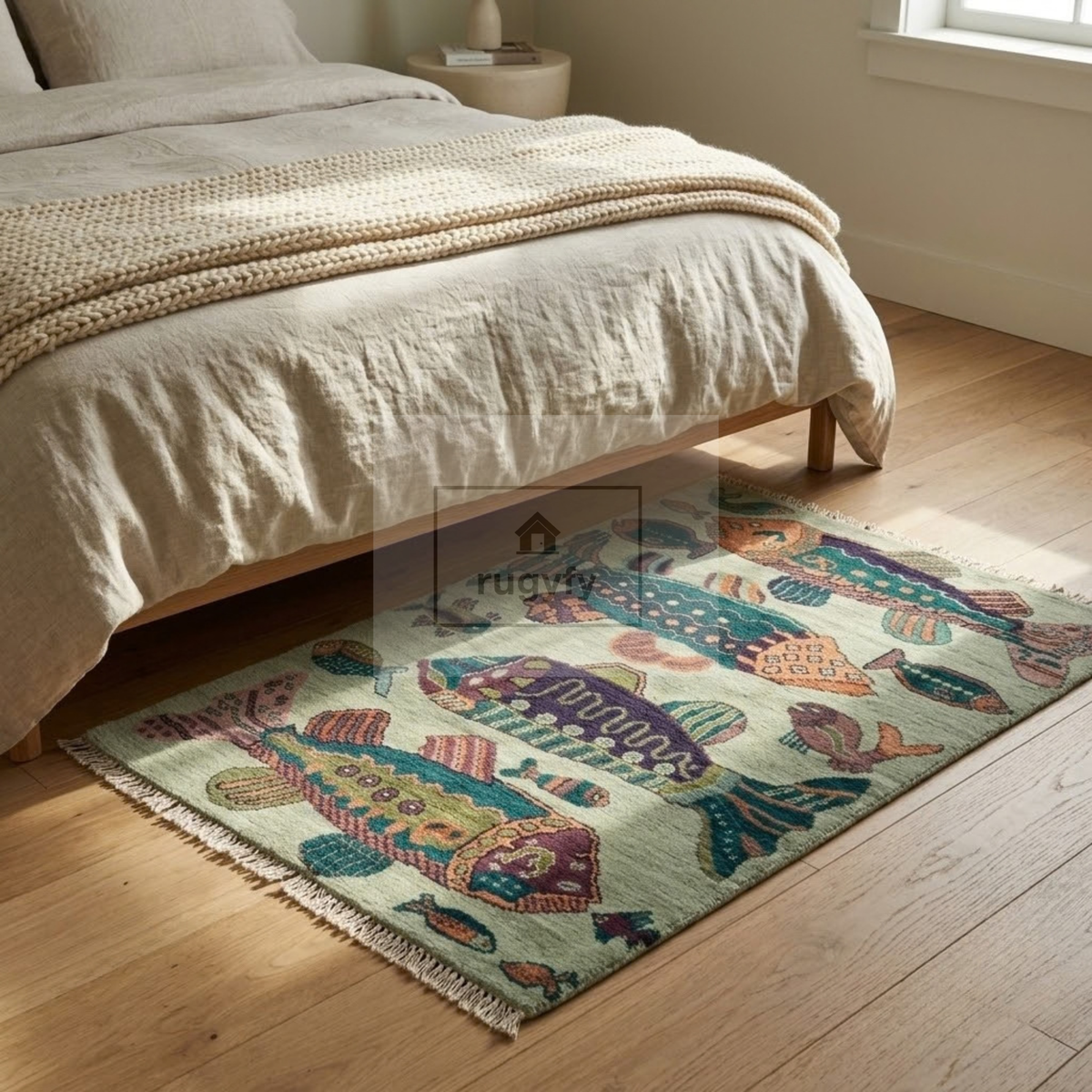Mint Green & Teal Vintage Oushak Area Rug | 9x12 10x14 ft Hand-Knotted Wool | Living Room Dining Room