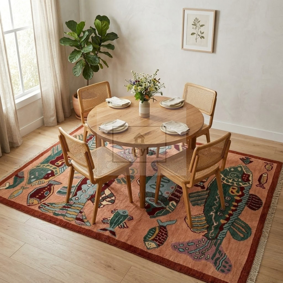 Peach & Rust Red Oushak Wool Rug | 6x9 8x10 ft Hand-Knotted | Bedroom Living Room Area Rug