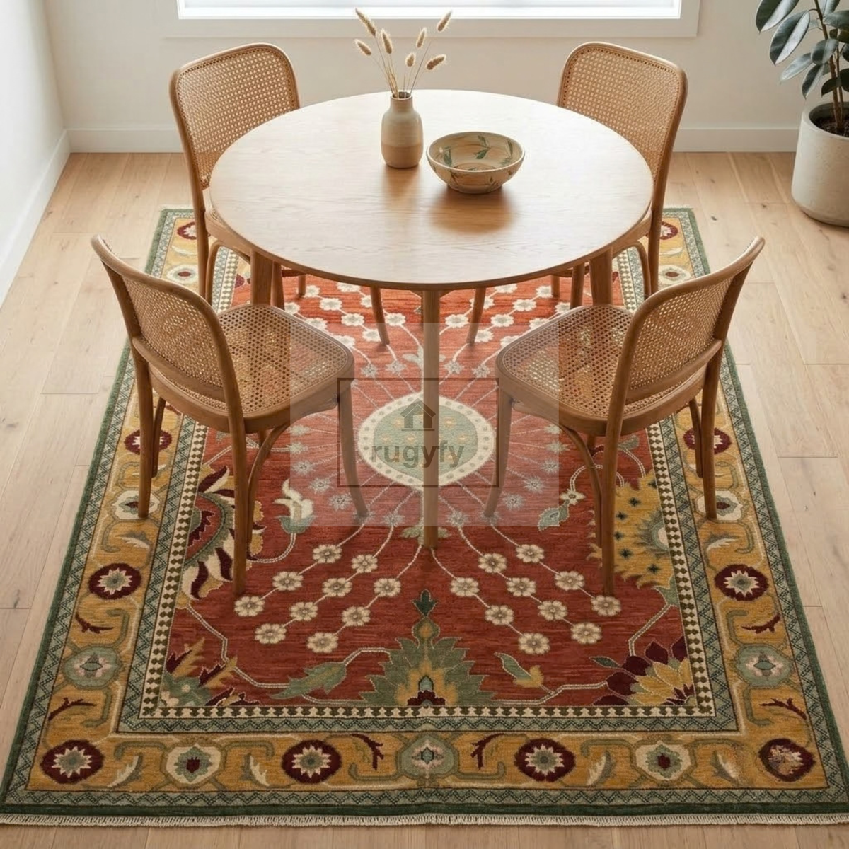 Terracotta & Gold Turkish Oushak Rug | 5x8 8x10 ft Hand-Knotted New Zealand Wool | Living Room Bedroom Rug