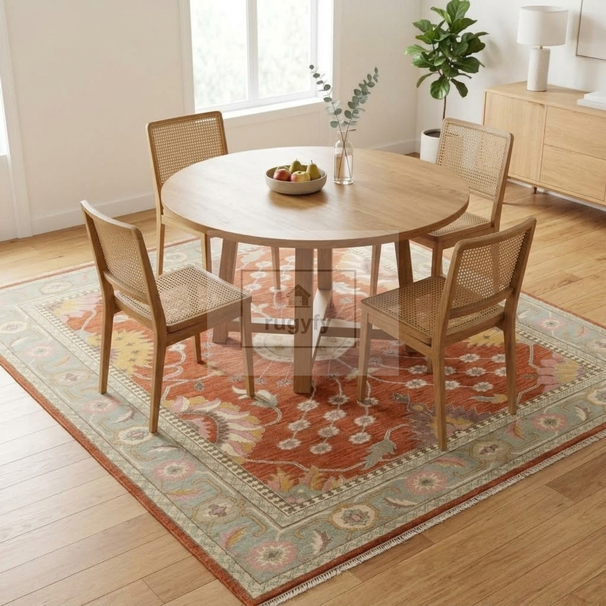Rust & Sage Blue Vintage Oushak Area Rug | 9x12 10x14 ft Hand-Knotted Wool | Living Room Dining Room