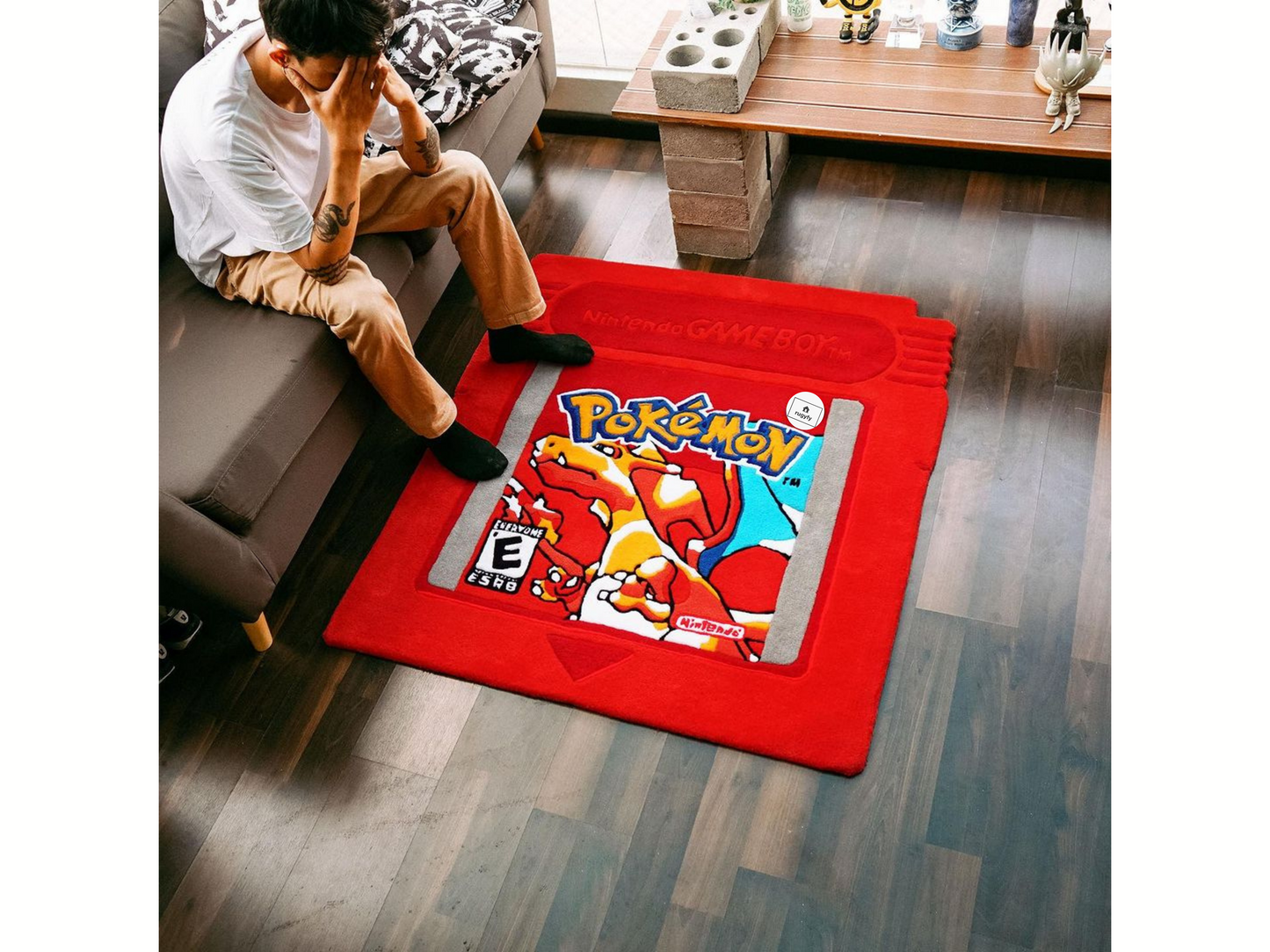 Handmade Charizard Card Rug ,  Custom Wool Rug for Living room , Bedroom and  Kids room