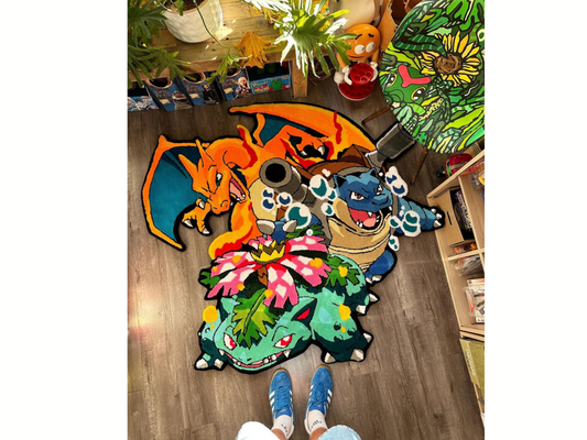 Handmade Charizard, Blastosie , Venusaur Custom Wool rug , Pokemon Hand-Tufted Rug for Bedroom