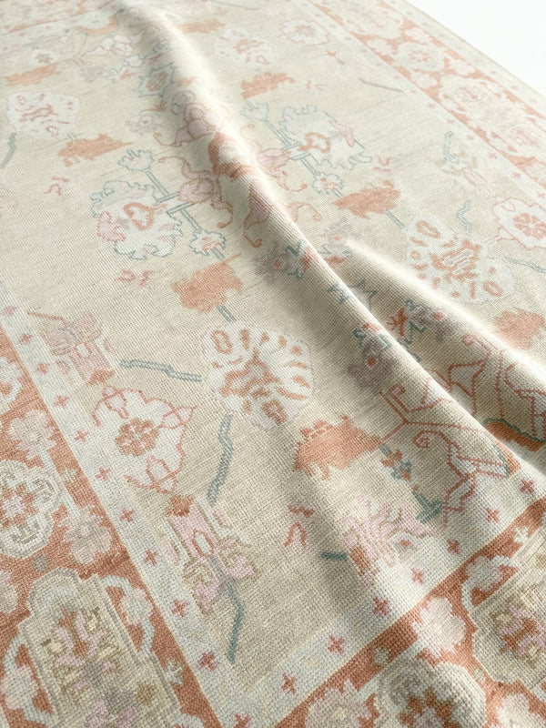 Handmade Wool Oushak Rug – Soft Pastel Turkish Carpet | Vintage Floral Area Rug for Living Room & Bedroom