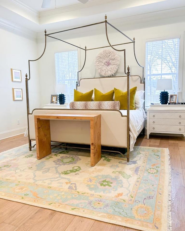 Handmade Wool Oushak Rug – Turkish Pastel Floral Carpet, Vintage Area Rug for Living Room & Bedroom