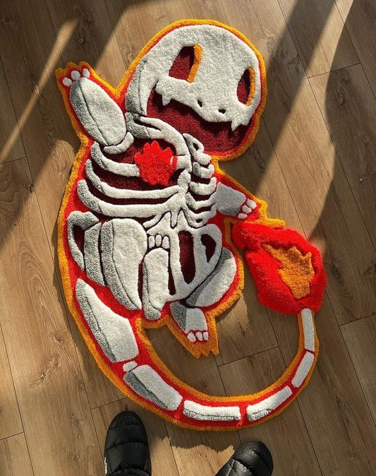 Handmade Charmander 3D Skeleton Rugs / Charmander Rug for Kids room / Hand-Tufted 100% Wool Carpet Area Rug