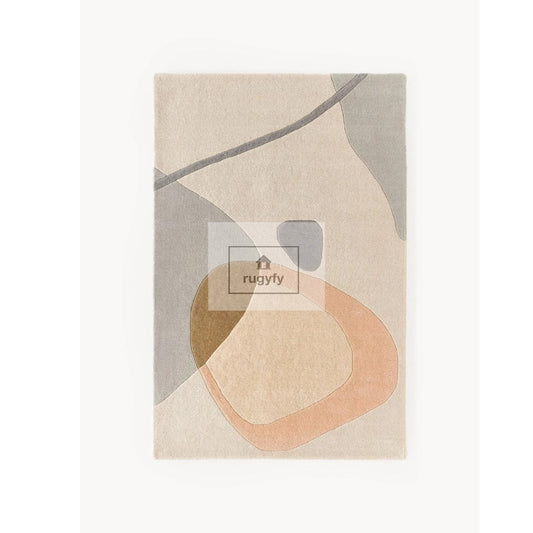 Blush peach, beige and grey organic shapes modern abstract hand-tufted wool rug