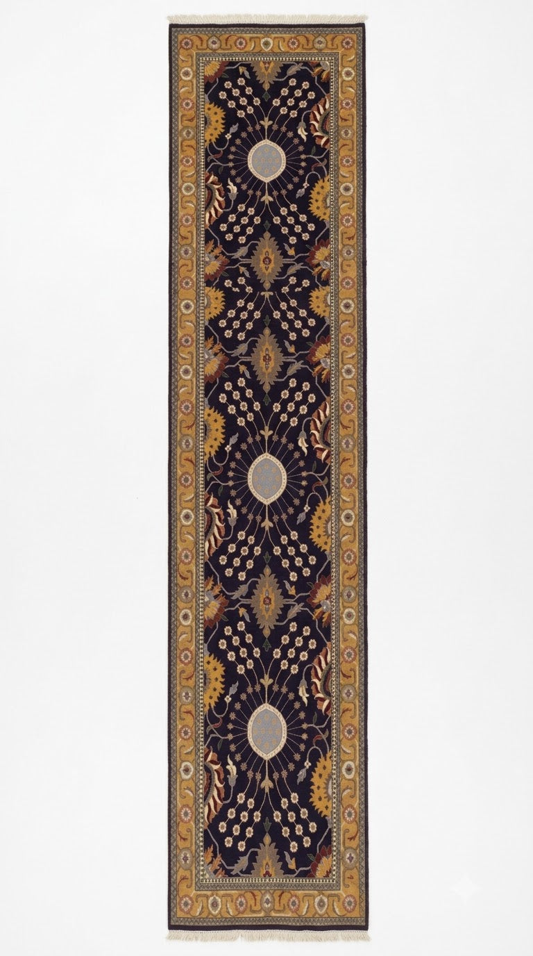 Custom dark plum and gold Oushak runner rug, 3x10 ft, hand-knotted wool