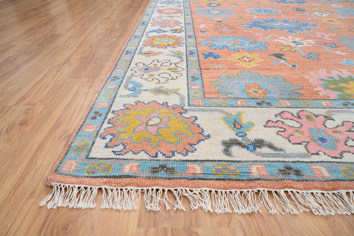 Modern Turkish Oushak Rug | Rust Orange Accent Rug | Oversize Hand made New Rug