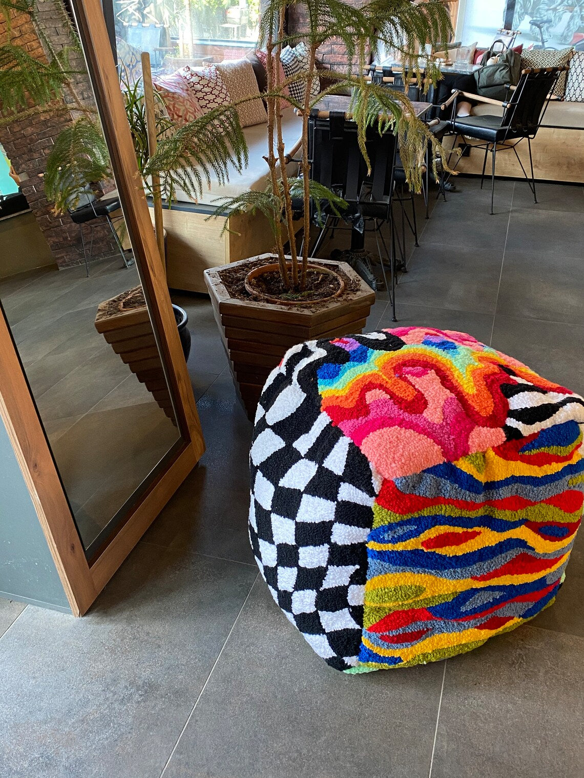 Tufted Ottoman Pouf Cover (Unstuffed) / Moroccan Pouf / Bohemian / Chaotic Mushroom - Rainbow - Fire - Lsd Tufted Rug Pouf / %100 Handmad