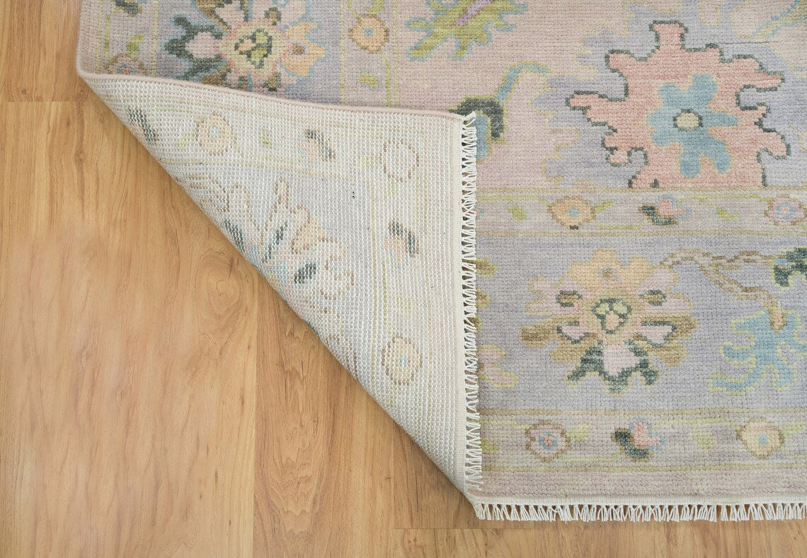 Muted Pink Oushak Rug, Colorful Wool Rug, Pastel Turkish Rug For Living Room Or Nursery