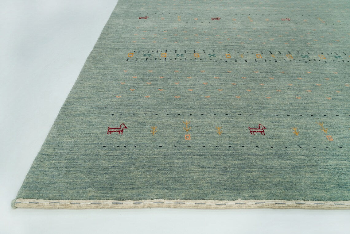 8' X 10' Sage green Simple Pattern Deco Large Area Rug ,Minimal Handmade Rug