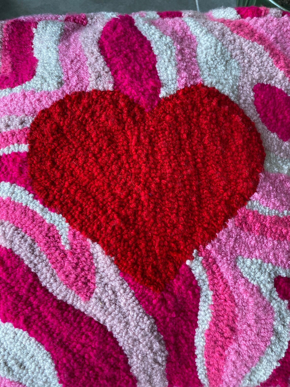 Heart Patterned Pink Shades Dice Ottoman Pouf Cover (Unstuffed) / Moroccan Pouf / Bohemian / Chaotic Dice