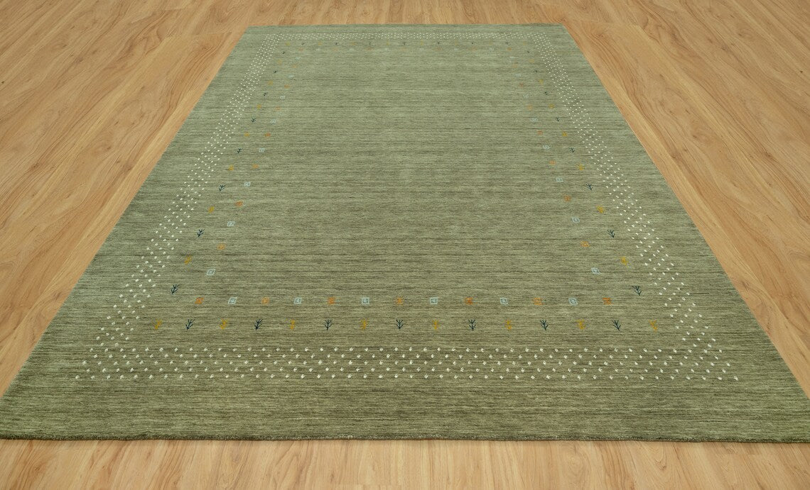 Olive Green Area Rug, Minimal 8 X10 Rug, Handknotted Solid Color Wool Rug, Sage Green Rug for Living Room: Verdant Meadows Area Rug