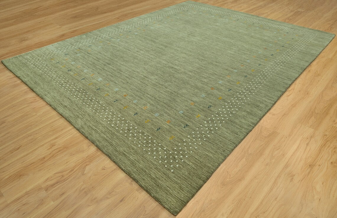 Olive Green Area Rug, Minimal 8 X10 Rug, Handknotted Solid Color Wool Rug, Sage Green Rug for Living Room: Verdant Meadows Area Rug