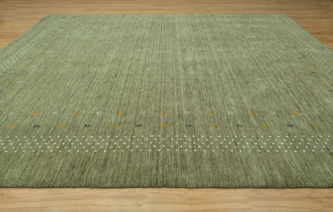 Olive Green Area Rug, Minimal 8 X10 Rug, Handknotted Solid Color Wool Rug, Sage Green Rug for Living Room: Verdant Meadows Area Rug