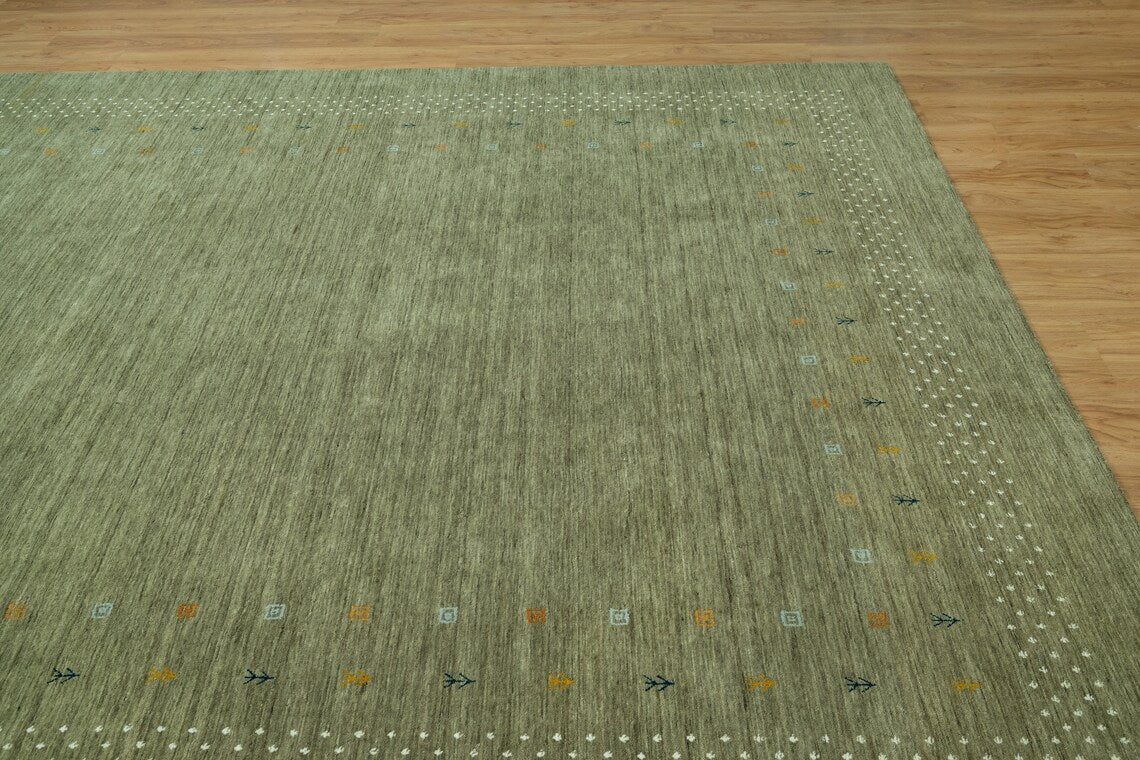 Olive Green Area Rug, Minimal 8 X10 Rug, Handknotted Solid Color Wool Rug, Sage Green Rug for Living Room: Verdant Meadows Area Rug