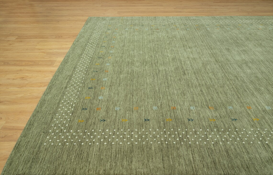 Olive Green Area Rug, Minimal 8 X10 Rug, Handknotted Solid Color Wool Rug, Sage Green Rug for Living Room: Verdant Meadows Area Rug