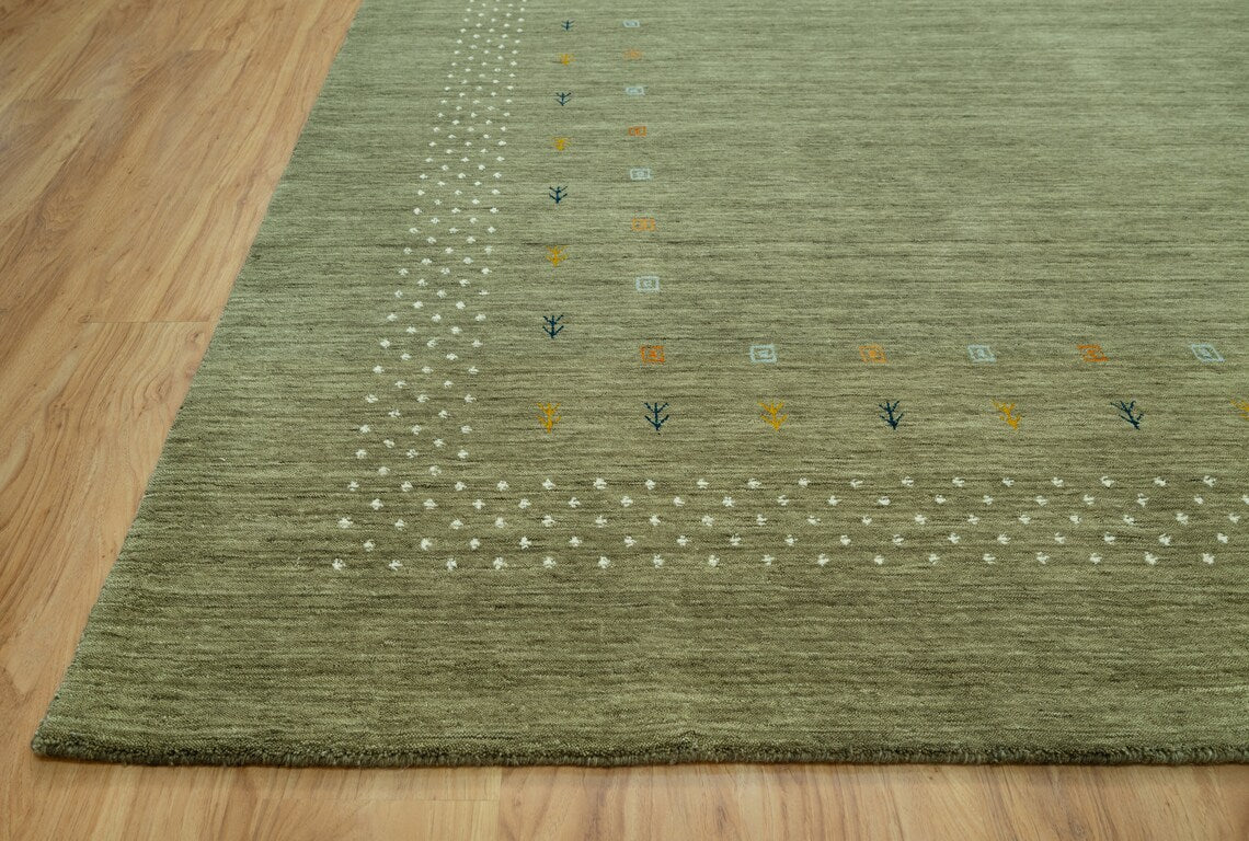 Olive Green Area Rug, Minimal 8 X10 Rug, Handknotted Solid Color Wool Rug, Sage Green Rug for Living Room: Verdant Meadows Area Rug