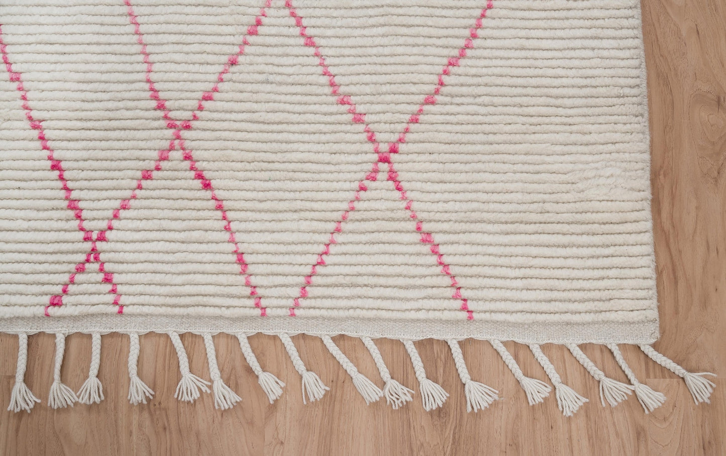 White Moroccan Rug, 9X12 Handmade Area Rug, Large Wool Rug For Living Room, Boho Rug With Pink Accents, Full Pile Bedroom Berber Rug