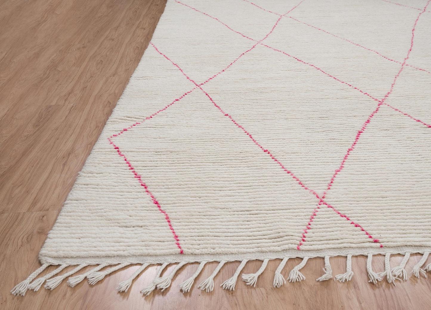 White Moroccan Rug, 9X12 Handmade Area Rug, Large Wool Rug For Living Room, Boho Rug With Pink Accents, Full Pile Bedroom Berber Rug