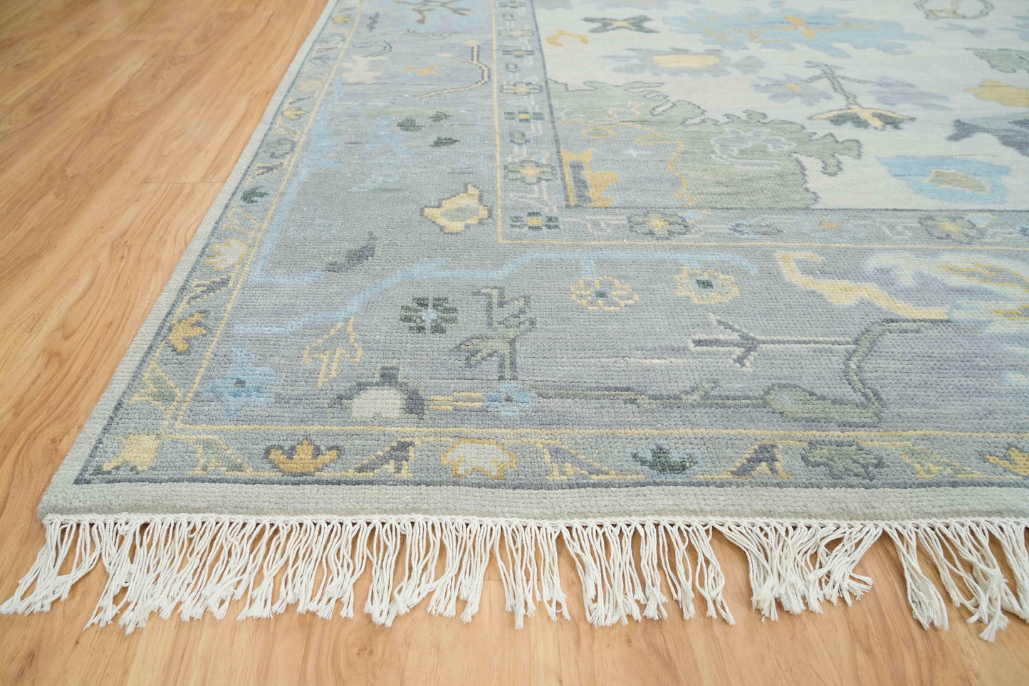 Muted Oushak Rug, Gray and Charcoal Wool Rug, Silver Turkish Rug, Modern Living Room Area Rug With Brown Blue