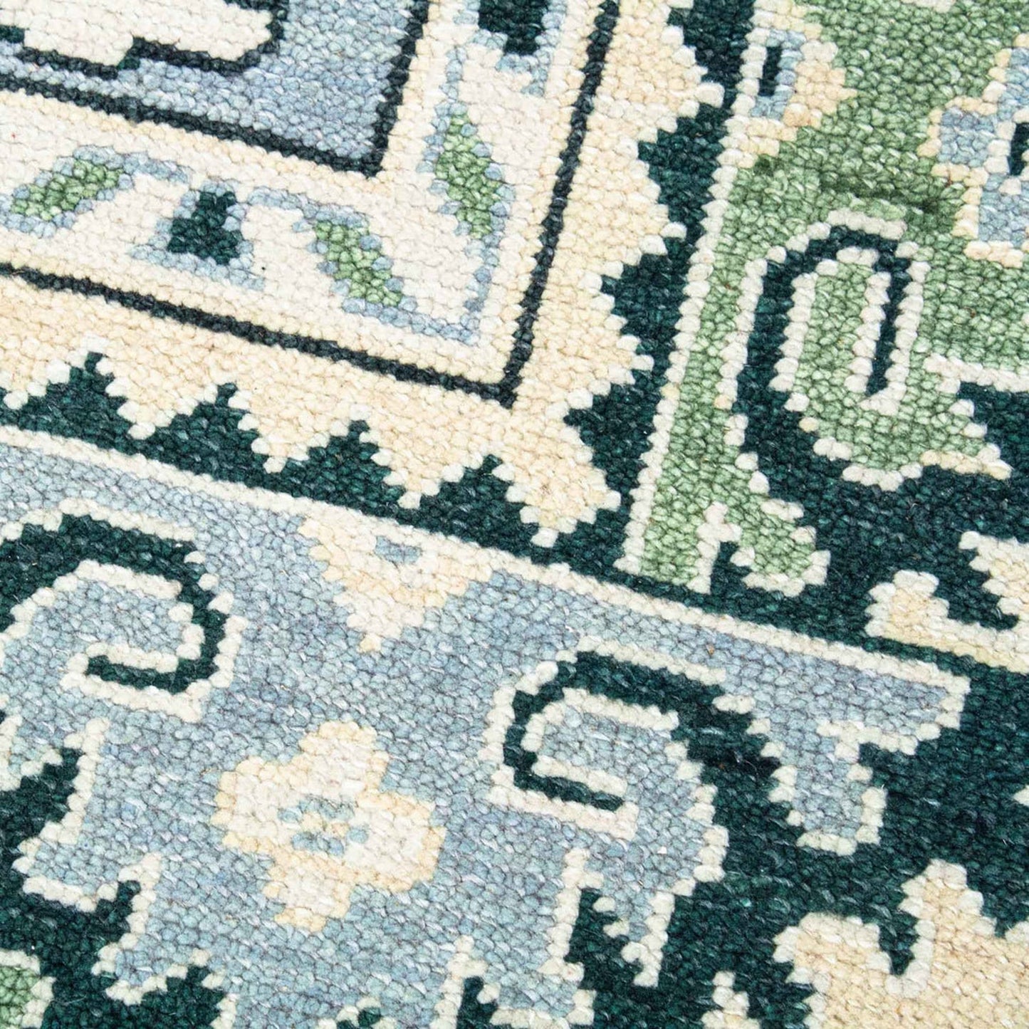 9'X12' Blue And Green Oushak Rug With Neutral Base: Palm Beach Chic Area Rug