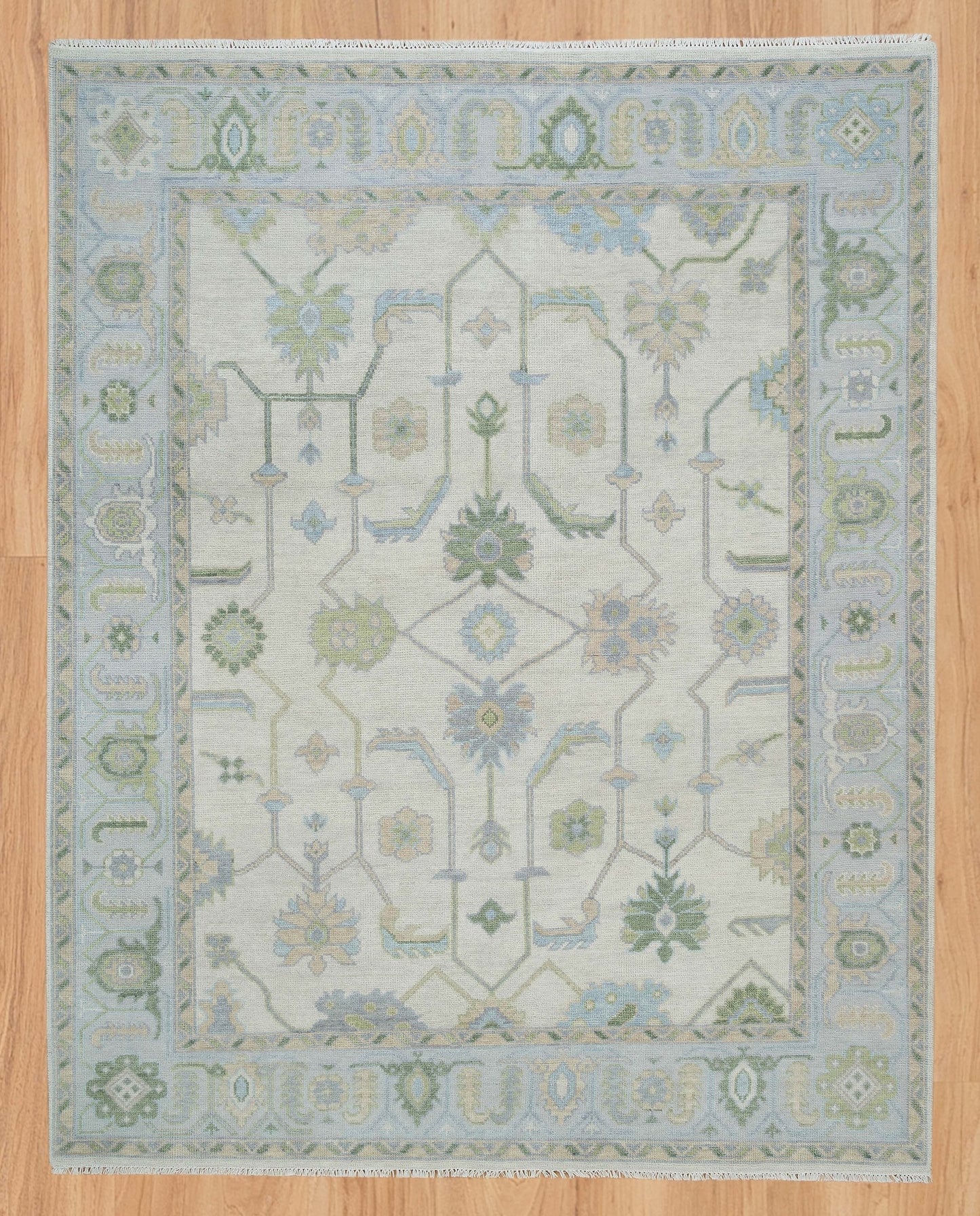 Cream Area Rug, Blue-Green Modern Oushak Rug, Muted Turkish Rug, Handknotted Rug For Nursery & Bedroom: Endless Summer Wool Rug