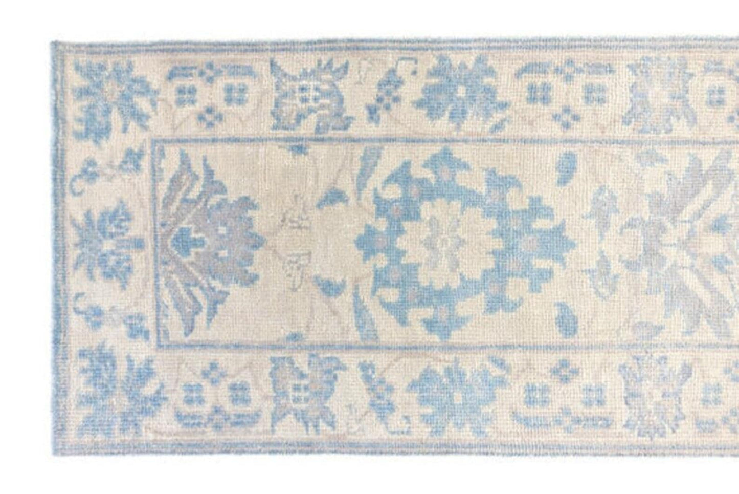 9'X12' Cloud white Hand Knotted Wool Rug | Accent-Blue Beige Geometrical Turkish Oushak Rug | New Handmade Large Area Rug