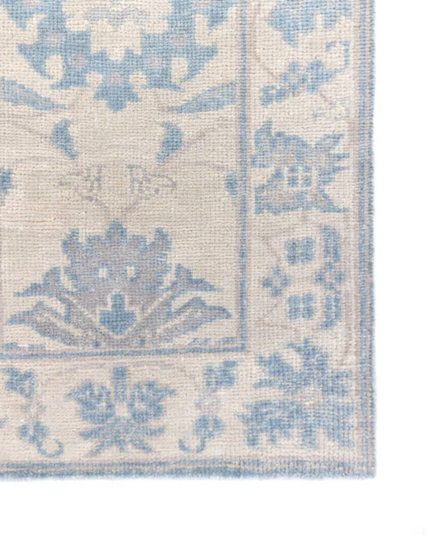 9'X12' Cloud white Hand Knotted Wool Rug | Accent-Blue Beige Geometrical Turkish Oushak Rug | New Handmade Large Area Rug