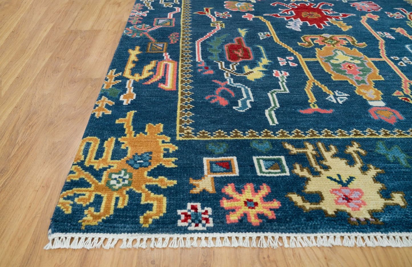 Blue Oushak Rug, Red & Gold Area Rug, Abstract Design Turkish Rug For Living Room, Handmade Persian Rug: Sweet Home Wool Rug