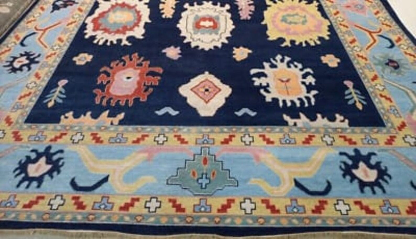 Oushak Rug Blue Modern oushak rug 9 x 12 Oriental Rug Turkish Area Rug washable Oushak,Contemporary hand knotted Vintage Rug