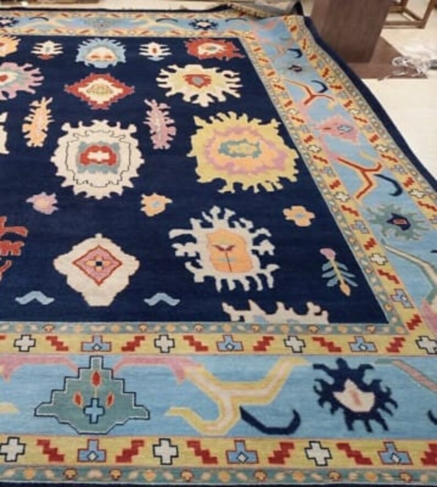 Oushak Rug Blue Modern oushak rug 9 x 12 Oriental Rug Turkish Area Rug washable Oushak,Contemporary hand knotted Vintage Rug