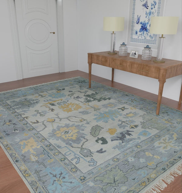 Muted Oushak Rug, Gray and Charcoal Wool Rug, Silver Turkish Rug, Modern Living Room Area Rug With Brown Blue