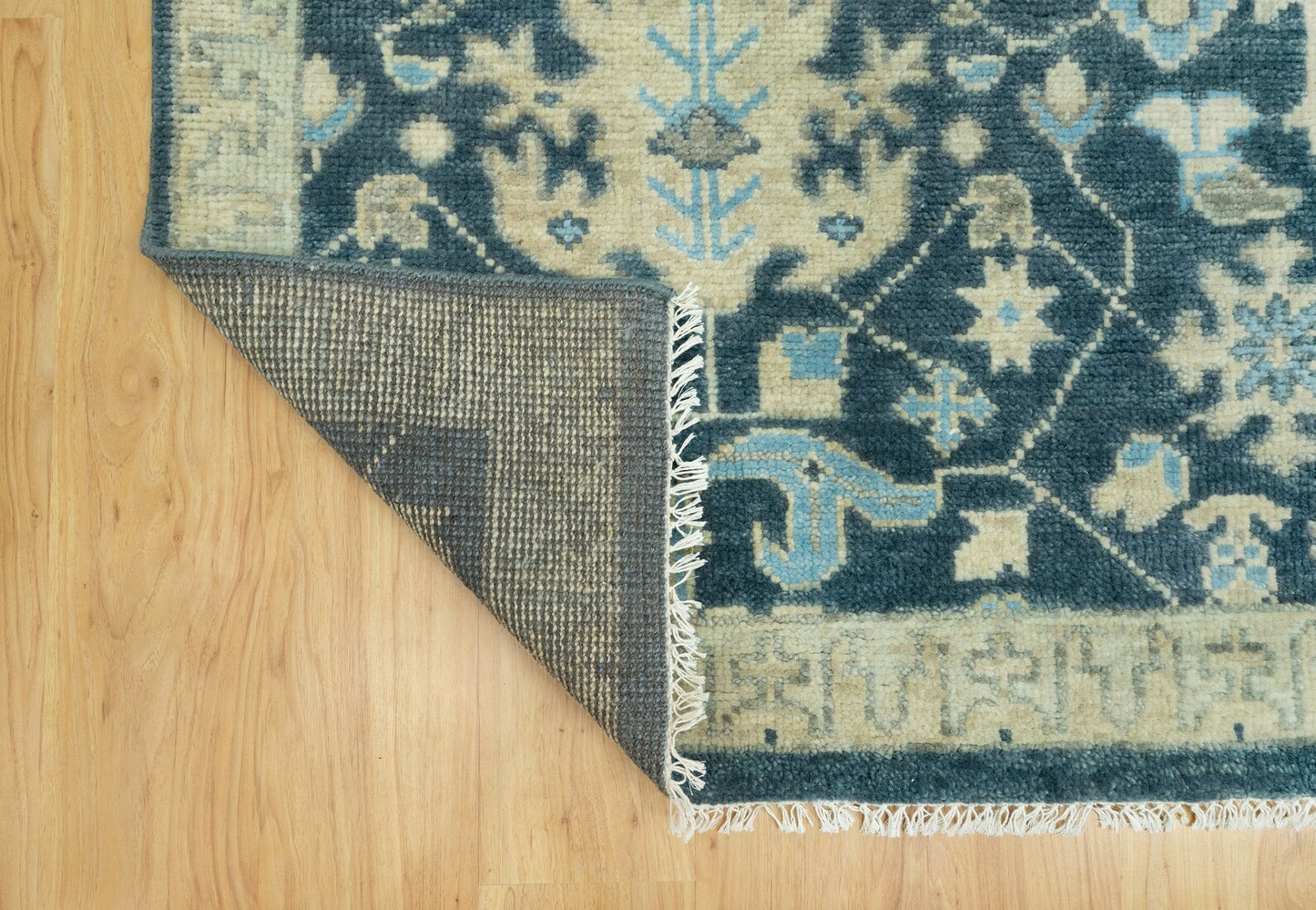 Dark Blue Area Rug, Sand Beige Accent Contemporary Rug, Handknotted Bedroom Rug, Modern 8x10 Rug: Indigo Dunes Wool Rug