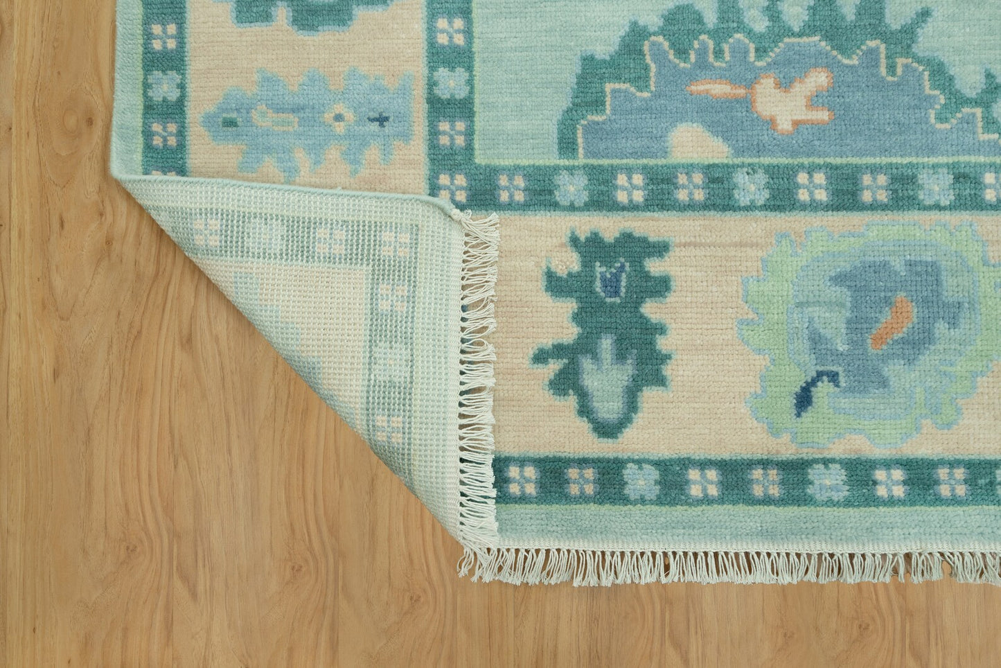 8'x10' Modern Oushak Rug Turquoise Blue Turkish Rug With Beige Border, Hand knotted Wool Aqua Rug For Nursery& Bedroom