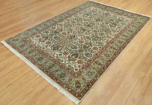 6'x9 Royal Retreat: Persian-inspired Floral Symphony Rug in Ivory and glacial green for Parisian Chic The Area Rug