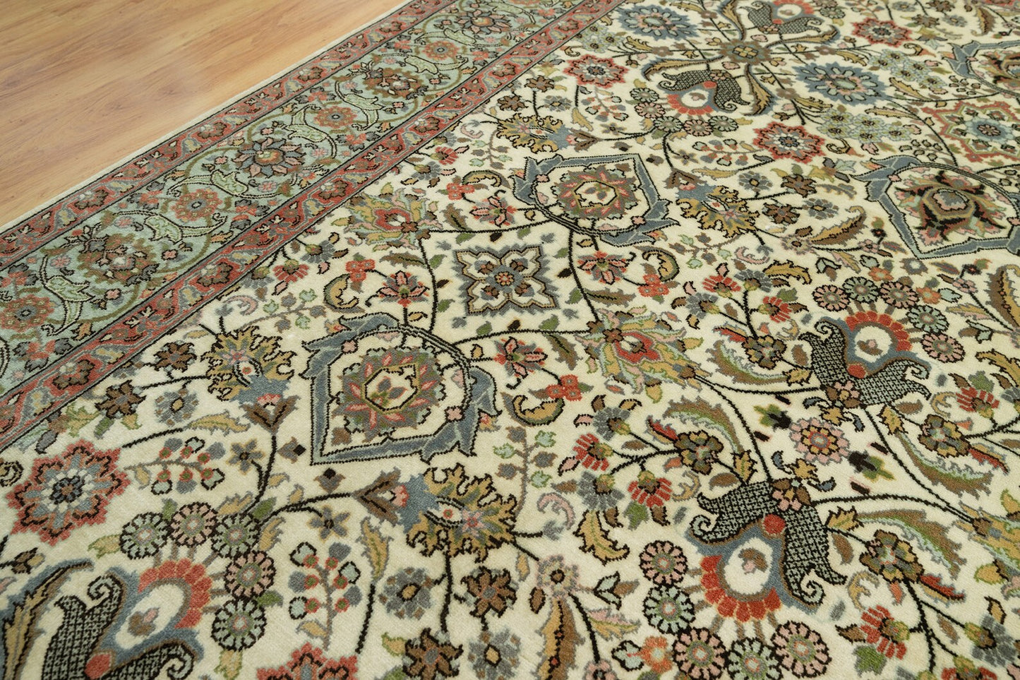 6'x9 Royal Retreat: Persian-inspired Floral Symphony Rug in Ivory and glacial green for Parisian Chic The Area Rug