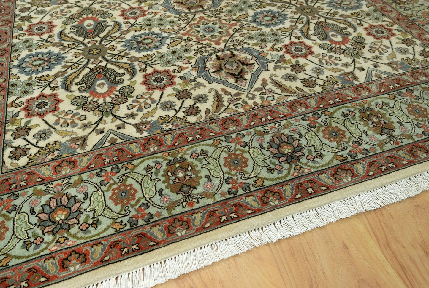 6'x9 Royal Retreat: Persian-inspired Floral Symphony Rug in Ivory and glacial green for Parisian Chic The Area Rug