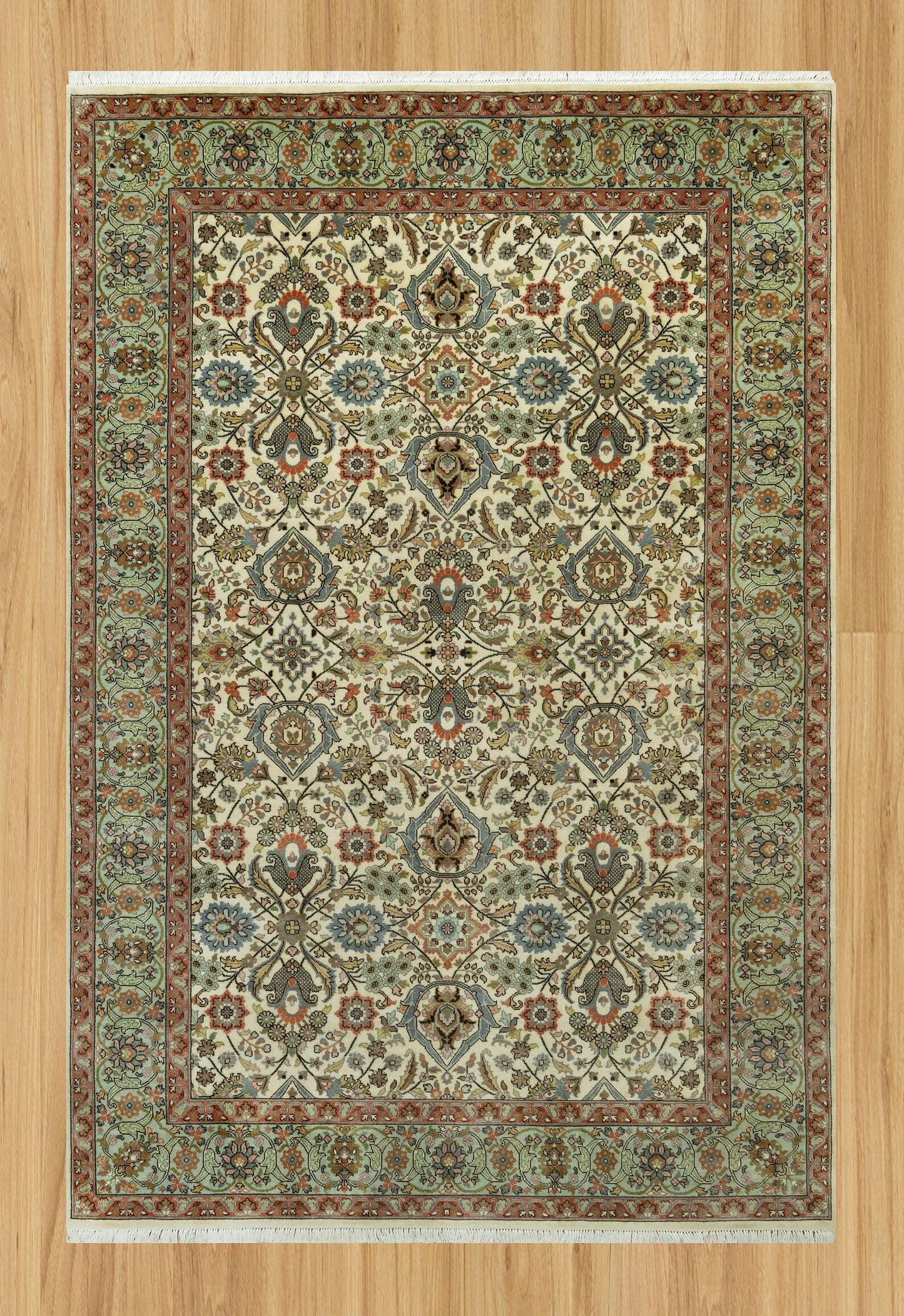 6'x9 Royal Retreat: Persian-inspired Floral Symphony Rug in Ivory and glacial green for Parisian Chic The Area Rug