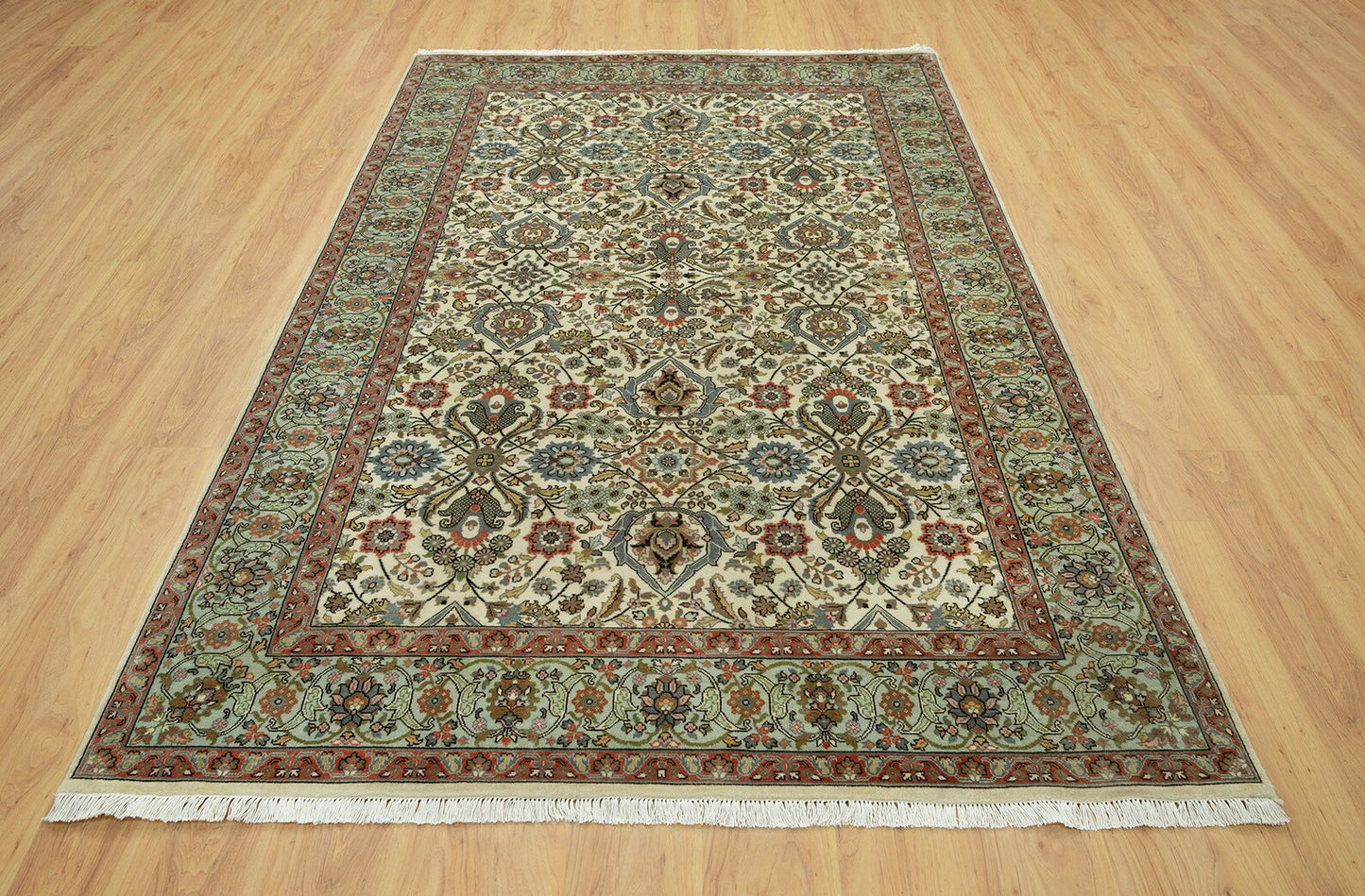 6'x9 Royal Retreat: Persian-inspired Floral Symphony Rug in Ivory and glacial green for Parisian Chic The Area Rug