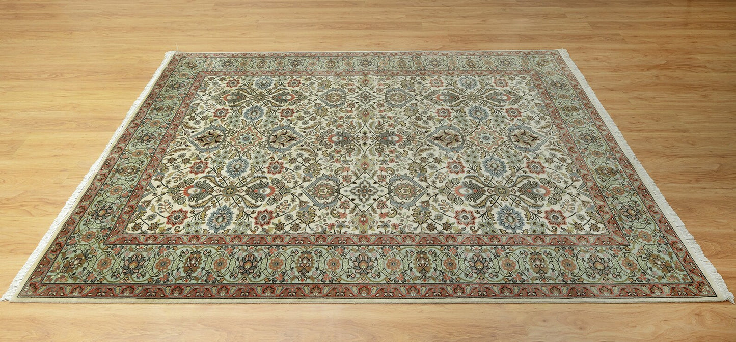 6'x9 Royal Retreat: Persian-inspired Floral Symphony Rug in Ivory and glacial green for Parisian Chic The Area Rug