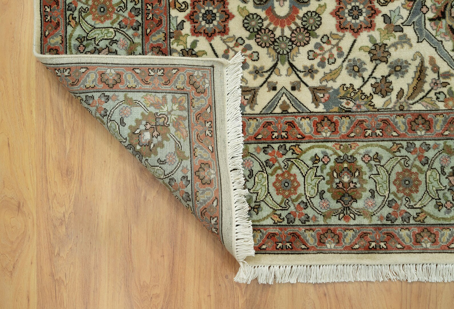 6'x9 Royal Retreat: Persian-inspired Floral Symphony Rug in Ivory and glacial green for Parisian Chic The Area Rug