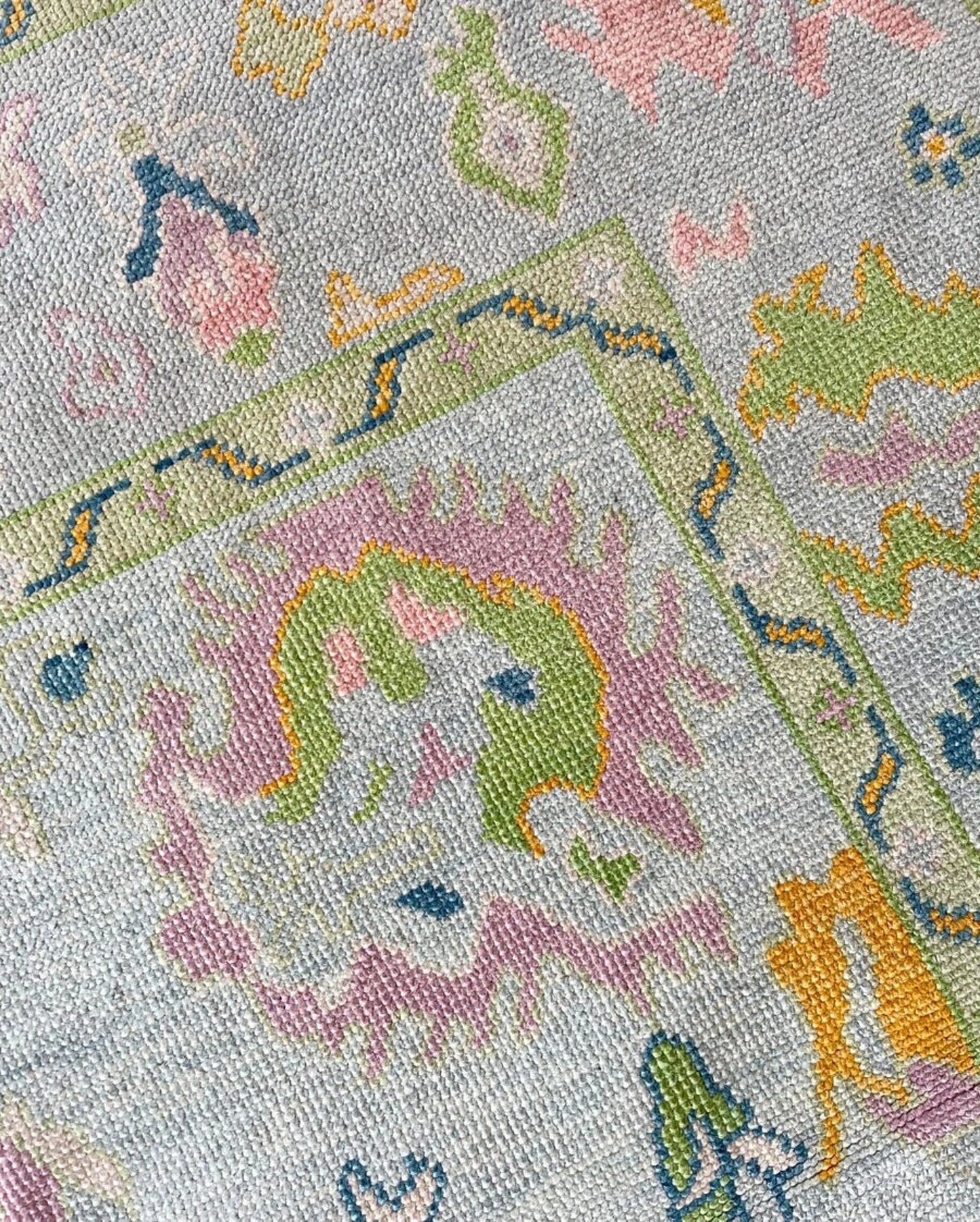 Hand Knotted Modern oushak Rug For living Room, Bedroom, Dining Room in Pink/Green/Blue 8x10 9x12 10x14 12x15 ft. Muted Rug/Neutral Rug