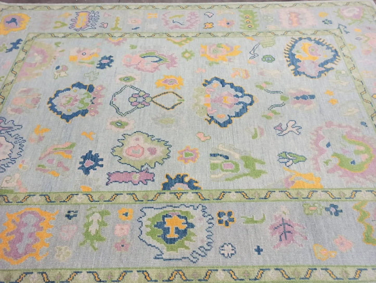 Hand Knotted Modern oushak Rug For living Room, Bedroom, Dining Room in Pink/Green/Blue 8x10 9x12 10x14 12x15 ft. Muted Rug/Neutral Rug