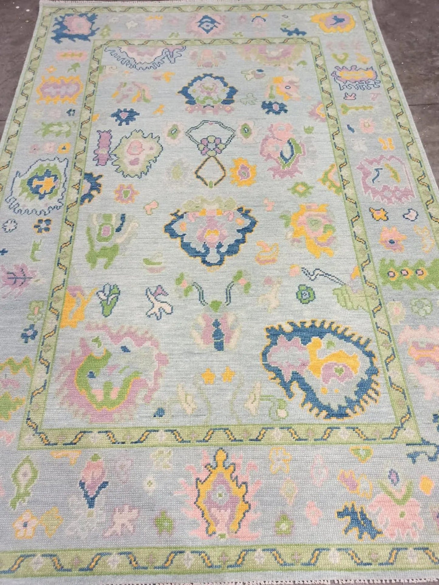 Hand Knotted Modern oushak Rug For living Room, Bedroom, Dining Room in Pink/Green/Blue 8x10 9x12 10x14 12x15 ft. Muted Rug/Neutral Rug